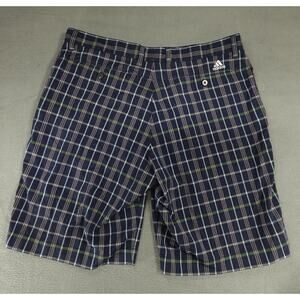 Adidas Mens Size 36‎ Golf Shorts Navy Blue Plaid Performance Stretch A2E001